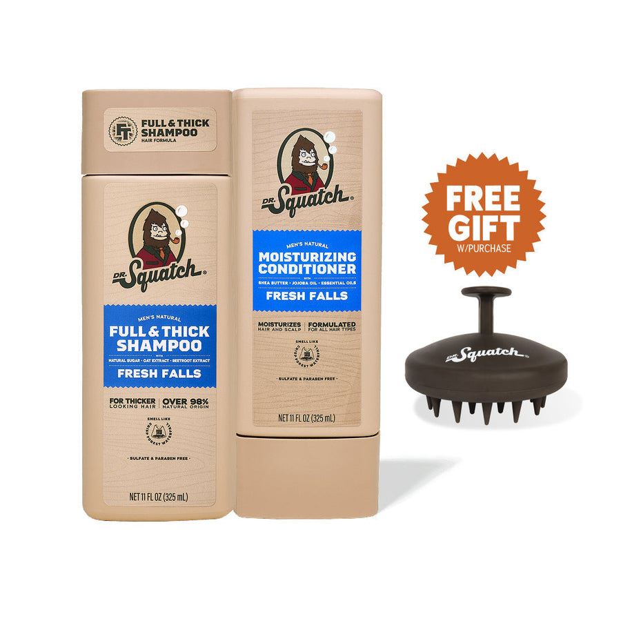 Hair Care Kit + Free Scalp Scrubber | Full & Thick Shampoo | Moisturizing Conditioner | Natural Products for Men J2