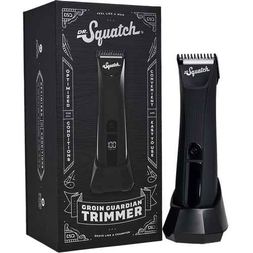 Promotional graphic for Dr. Squatch Black Electric Trimmer